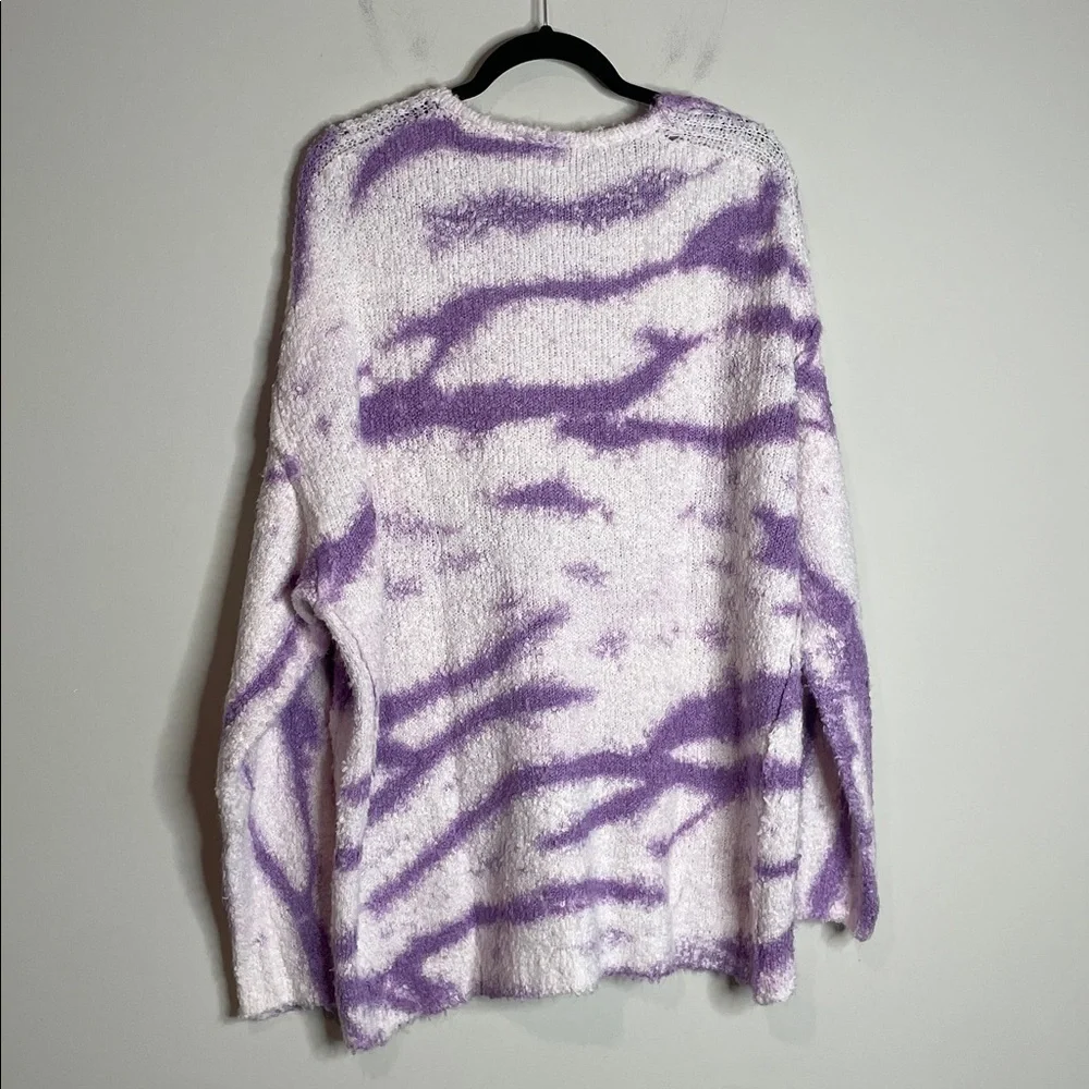 Free People Movement | Oversized Purple Tie Dye V-Neck Knit Sweater Size Medium